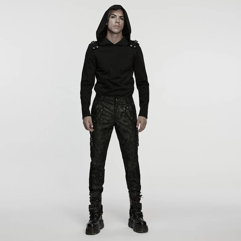 Herrenhose mit Punk-Ösenträgern und meliertem Aufdruck