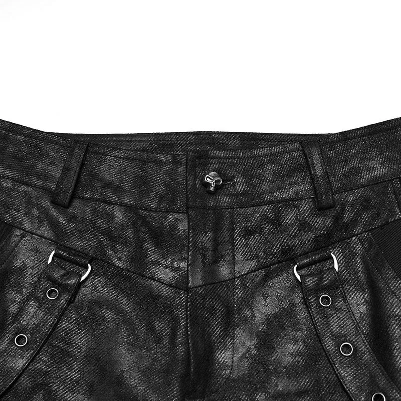 Herrenhose mit Punk-Ösenträgern und meliertem Aufdruck