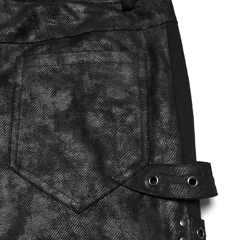 Herrenhose mit Punk-Ösenträgern und meliertem Aufdruck