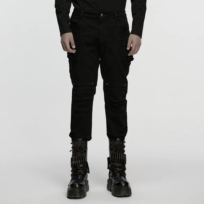 Herren Punk Plissee Nietenhose