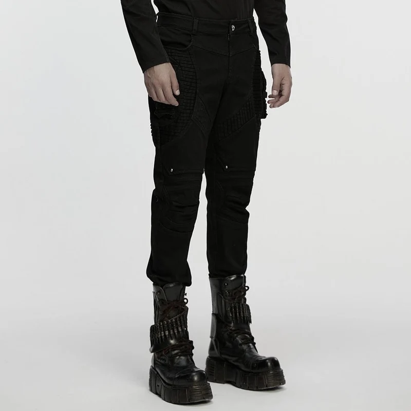 Herren Punk Plissee Nietenhose