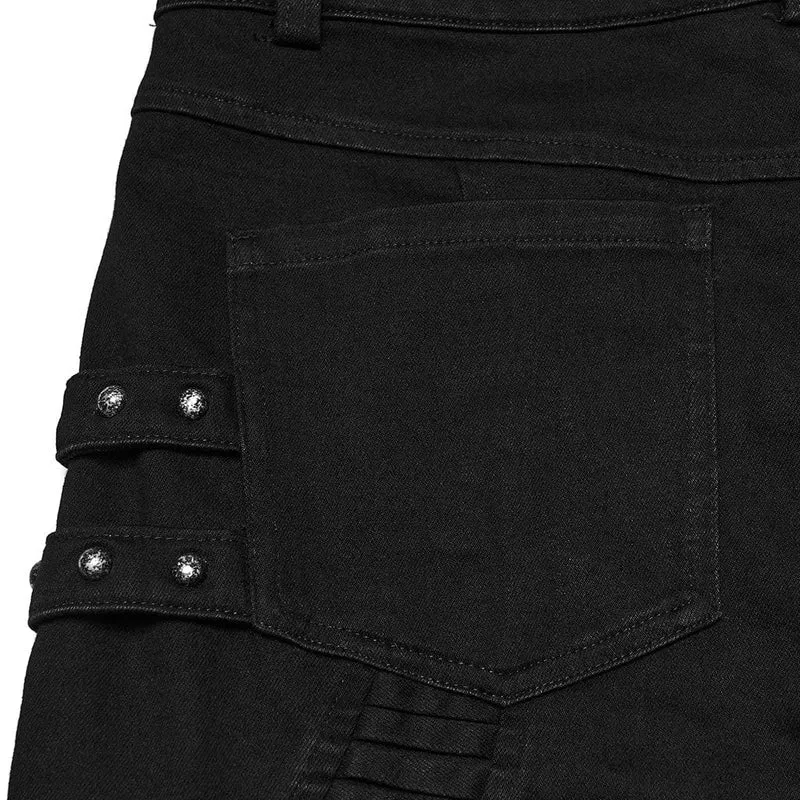 Herren Punk Plissee Nietenhose