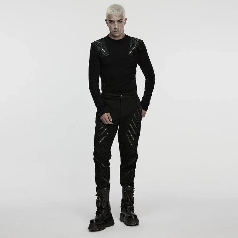 Herren-Punk-Oberteil mit Schnallenriemen und Ösen