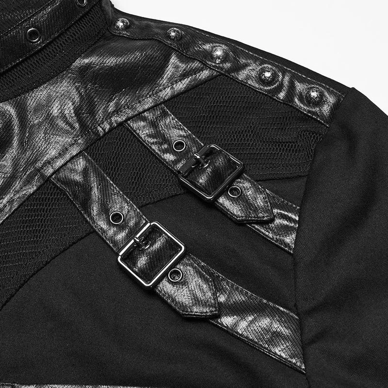 Herrenhemd mit Punk-Ösennieten und Schnallenriemen und Stehkragen