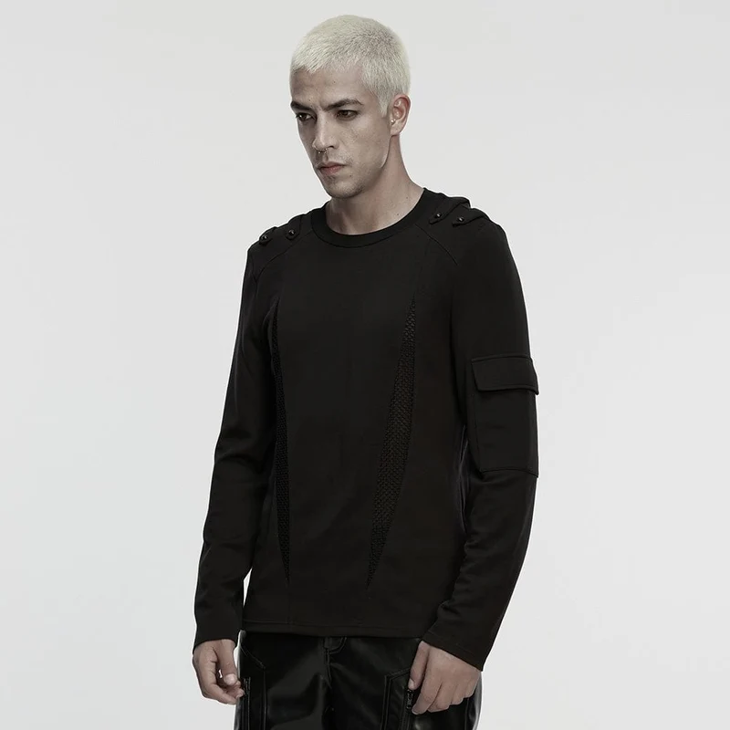 Cyberpunk Cut-out Mesh Splice T-Shirt für Herren