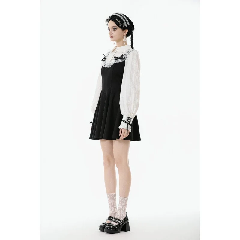 Gothic-Kleid für Damen mit Puppenkragen, zweiteiliges, langärmeliges Kleid mit Faux-Effekt, Abschlusskleid