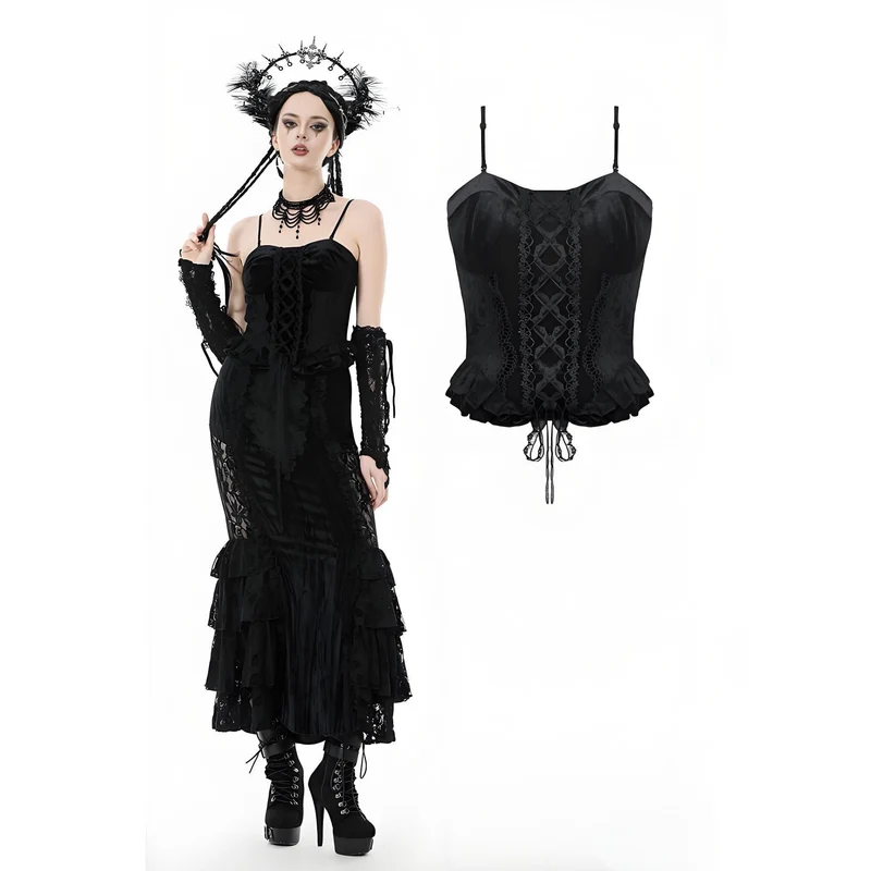 Gothic-Bustier aus besticktem Samt mit Rüschen für Damen