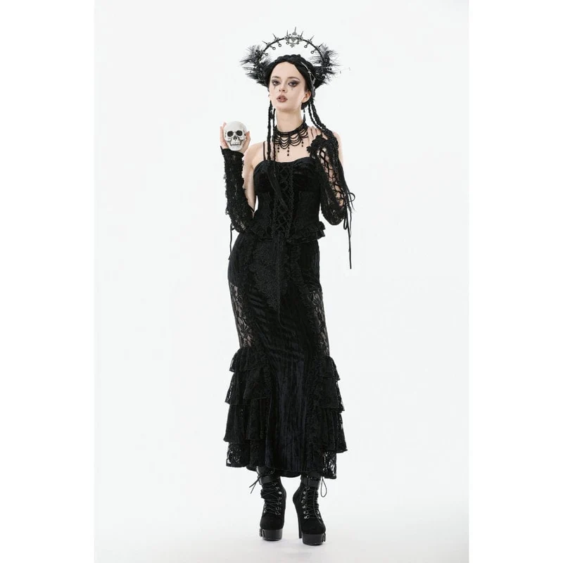 Gothic-Bustier aus besticktem Samt mit Rüschen für Damen