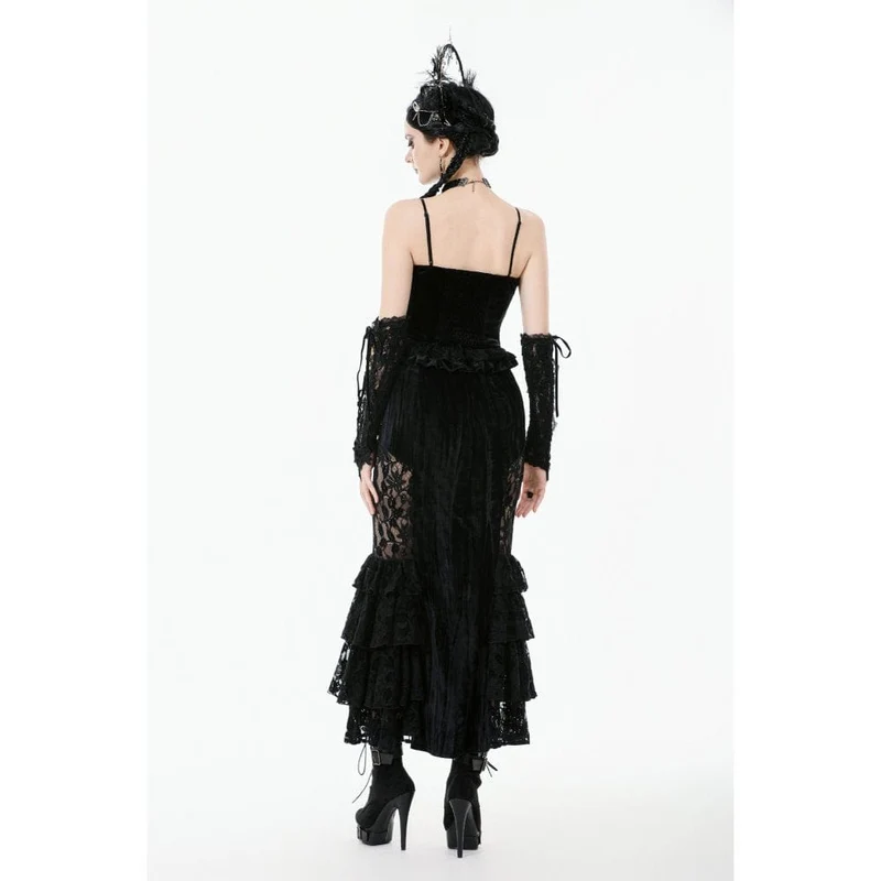 Gothic-Bustier aus besticktem Samt mit Rüschen für Damen