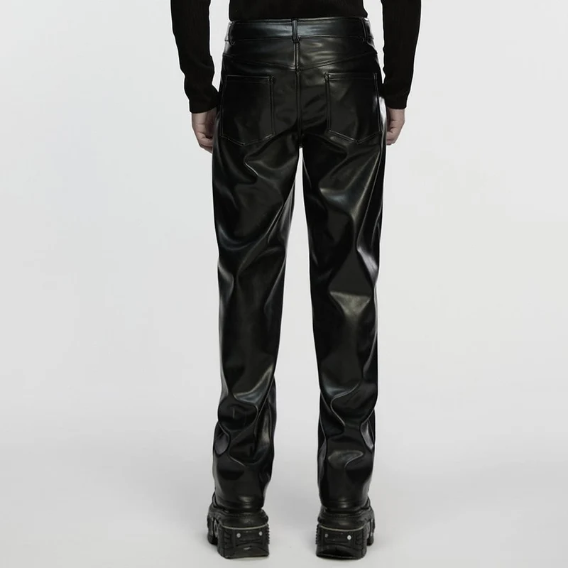 Herren-Cyberpunk-Hose aus Kunstleder mit Ösenriemen und Reißverschluss