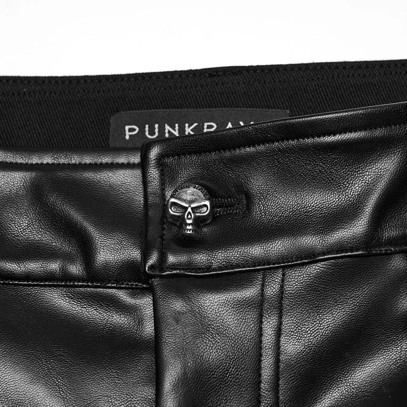Herren-Cyberpunk-Hose aus Kunstleder mit Ösenriemen und Reißverschluss