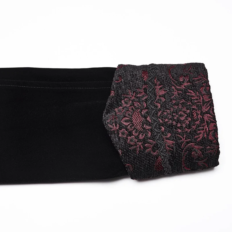 Herren Gothic Floral Jacquard Zweireihiger Reißverschlussmantel Schwarz-Rot