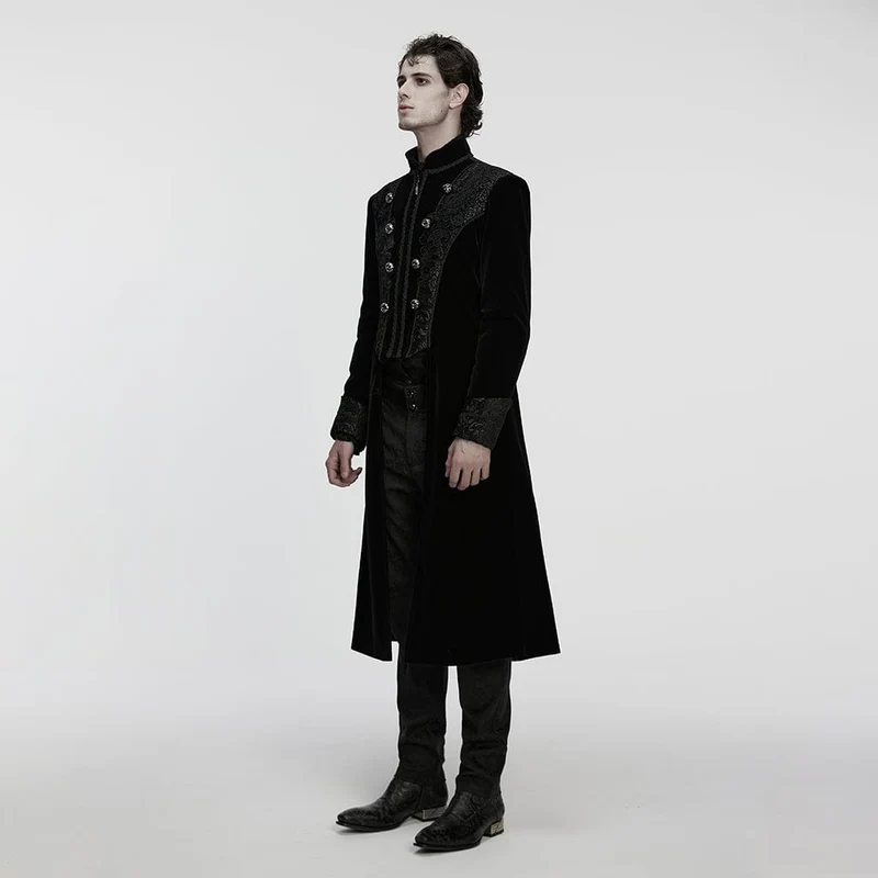 Herren Gothic Floral Jacquard Zweireihiger Reißverschlussmantel Schwarz