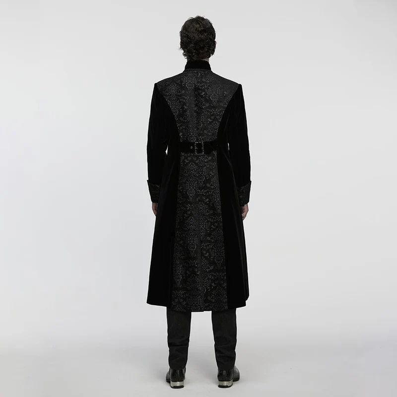 Herren Gothic Floral Jacquard Zweireihiger Reißverschlussmantel Schwarz