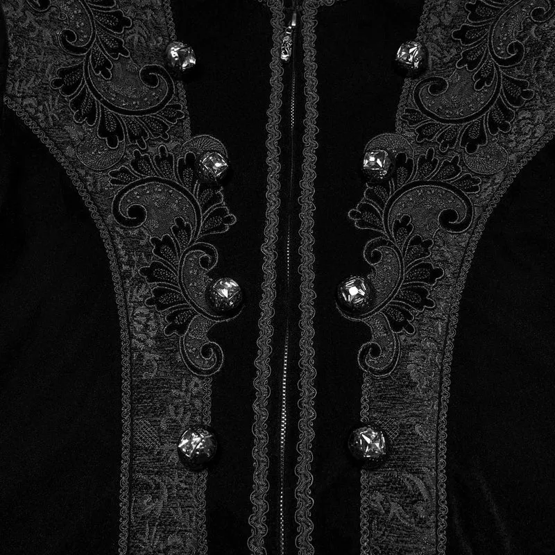 Herren Gothic Floral Jacquard Zweireihiger Reißverschlussmantel Schwarz