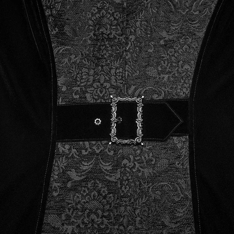 Herren Gothic Floral Jacquard Zweireihiger Reißverschlussmantel Schwarz