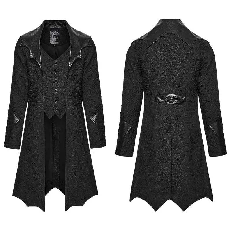 Herren Gothic Floral Jacquard Umlegemantel mit Fledermauskragen Schwarz