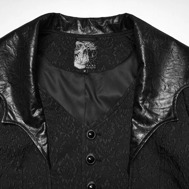 Herren Gothic Floral Jacquard Umlegemantel mit Fledermauskragen Schwarz