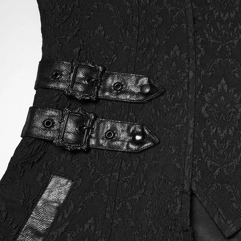 Herren Gothic Floral Jacquard Umlegemantel mit Fledermauskragen Schwarz