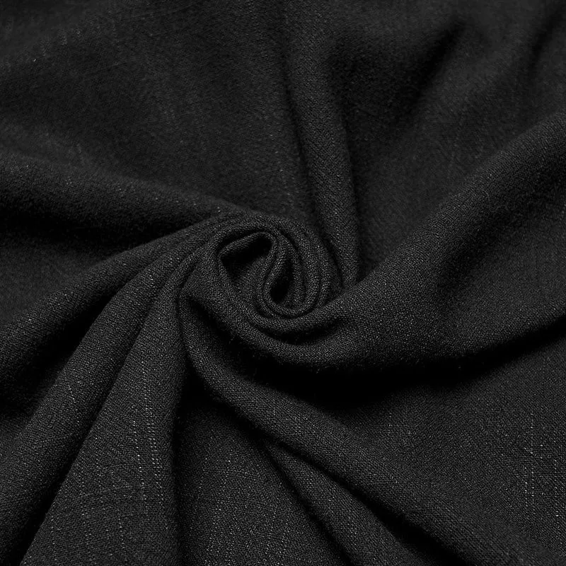 Herren Gothic Floral Aufkleber Stehkragen Laterne Ärmeln Hemd Schwarz