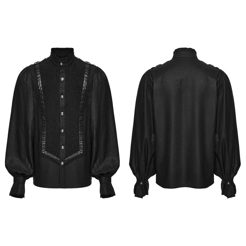 Gothic-Hemd mit gerüschtem Stehkragen und Puffärmeln für Herren
