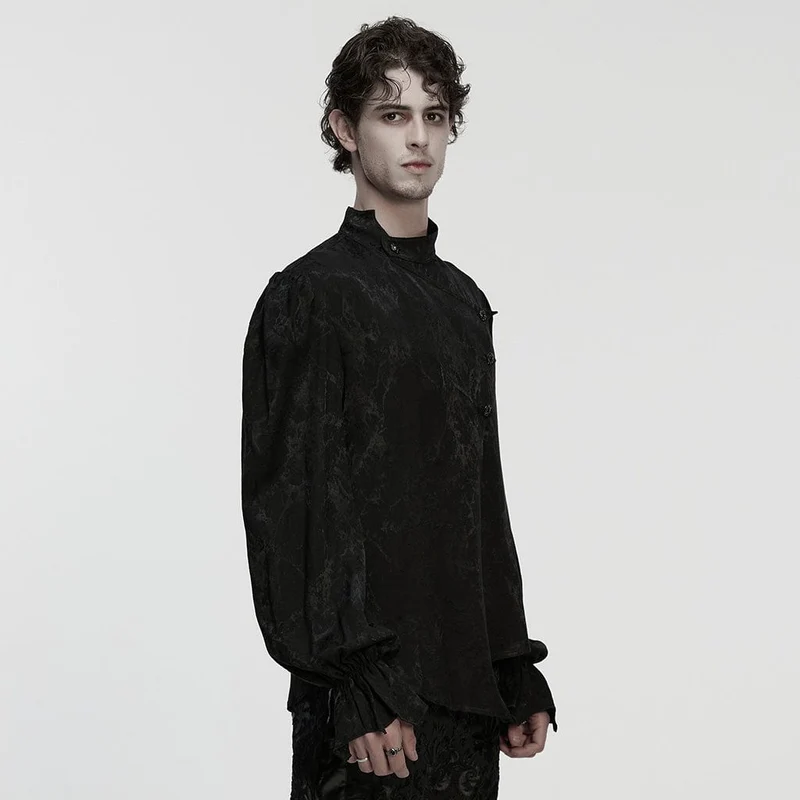 Herren Gothic Asymmetrisches Bedrucktes Puffärmelhemd Schwarz