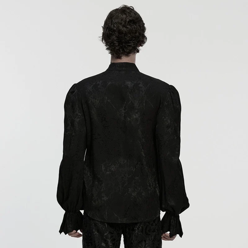 Herren Gothic Asymmetrisches Bedrucktes Puffärmelhemd Schwarz