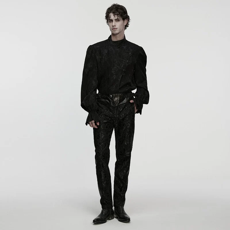 Herren Gothic Asymmetrisches Bedrucktes Puffärmelhemd Schwarz
