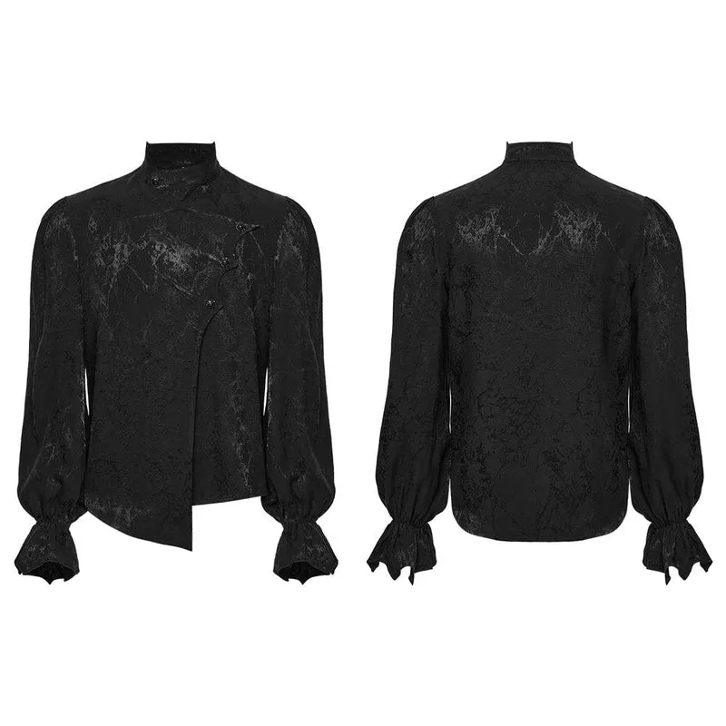 Herren Gothic Asymmetrisches Bedrucktes Puffärmelhemd Schwarz