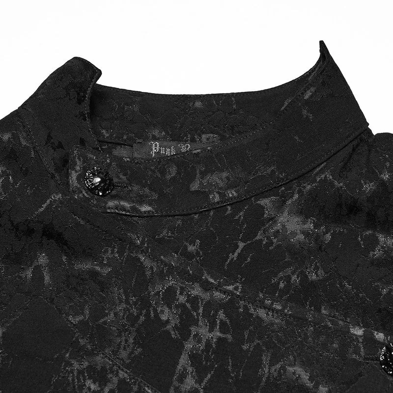 Herren Gothic Asymmetrisches Bedrucktes Puffärmelhemd Schwarz