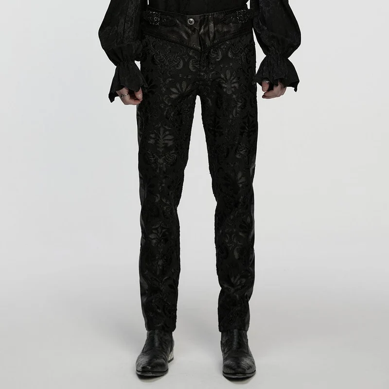 Gothic-Hose mit floraler Stickerei und Schnallenriemen für Herren