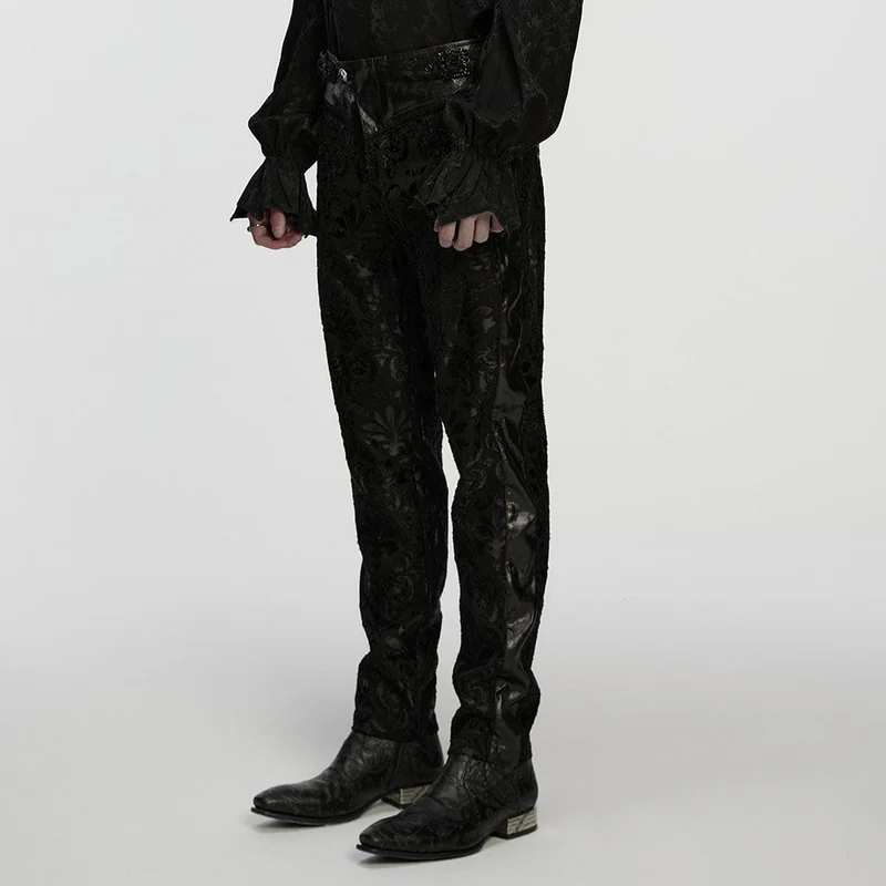 Gothic-Hose mit floraler Stickerei und Schnallenriemen für Herren