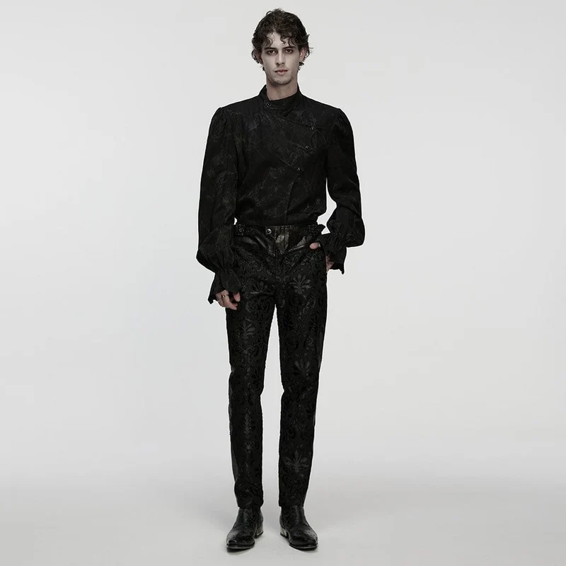 Gothic-Hose mit floraler Stickerei und Schnallenriemen für Herren