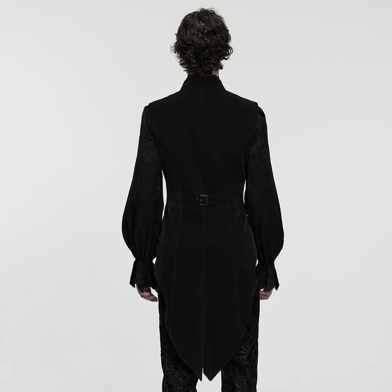 Gothic-Weste mit plissiertem Stehkragen und Schwalbenschwanz für Herren, Schwarz