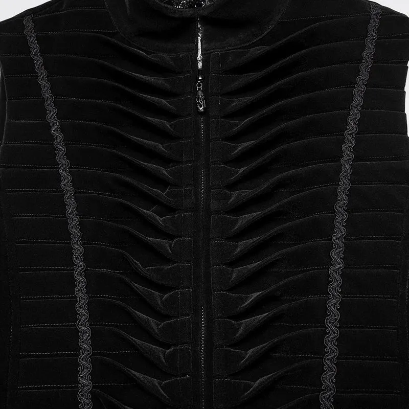 Gothic-Weste mit plissiertem Stehkragen und Schwalbenschwanz für Herren, Schwarz