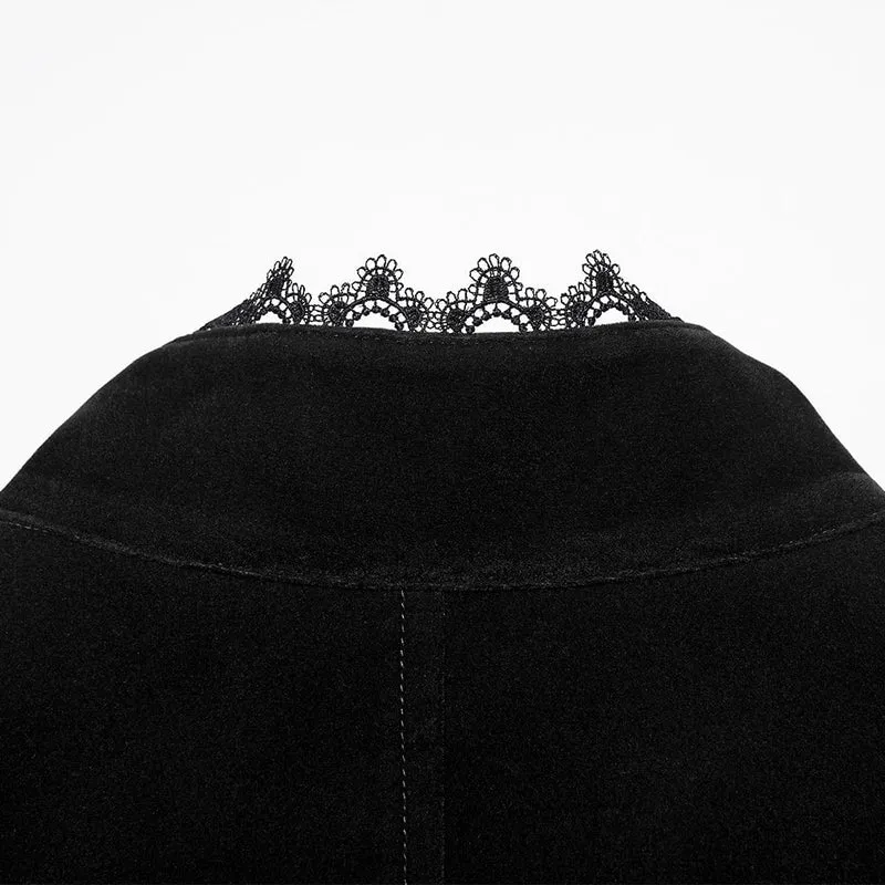 Gothic-Weste mit plissiertem Stehkragen und Schwalbenschwanz für Herren, Schwarz