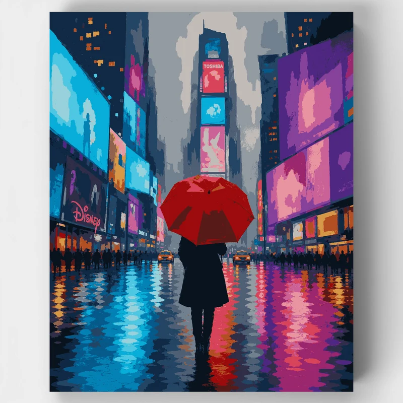 Red Umbrella in the Rain - Paint by Numbers Kit