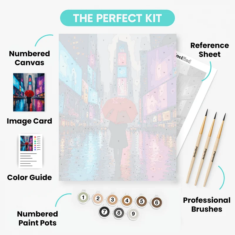Red Umbrella in the Rain - Paint by Numbers Kit