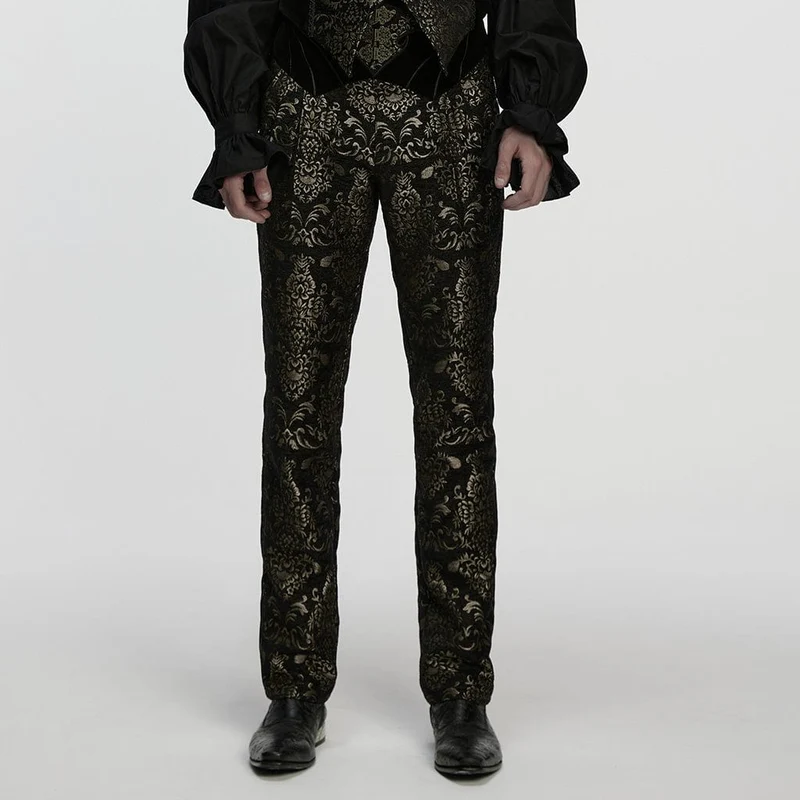 Herren Gothic Floral Jacquard Hose Schwarz-Gold