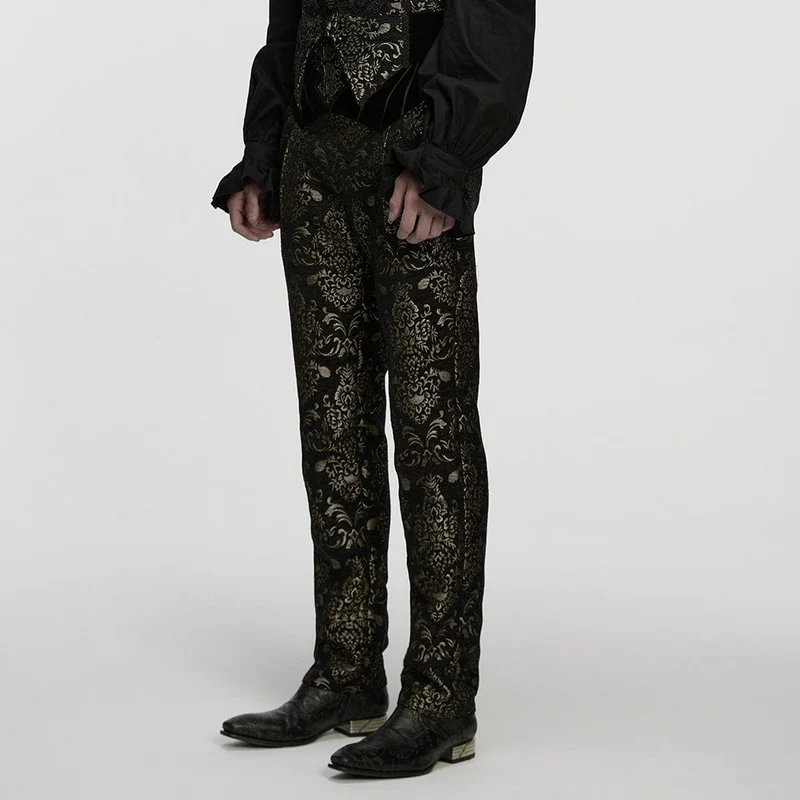 Herren Gothic Floral Jacquard Hose Schwarz-Gold