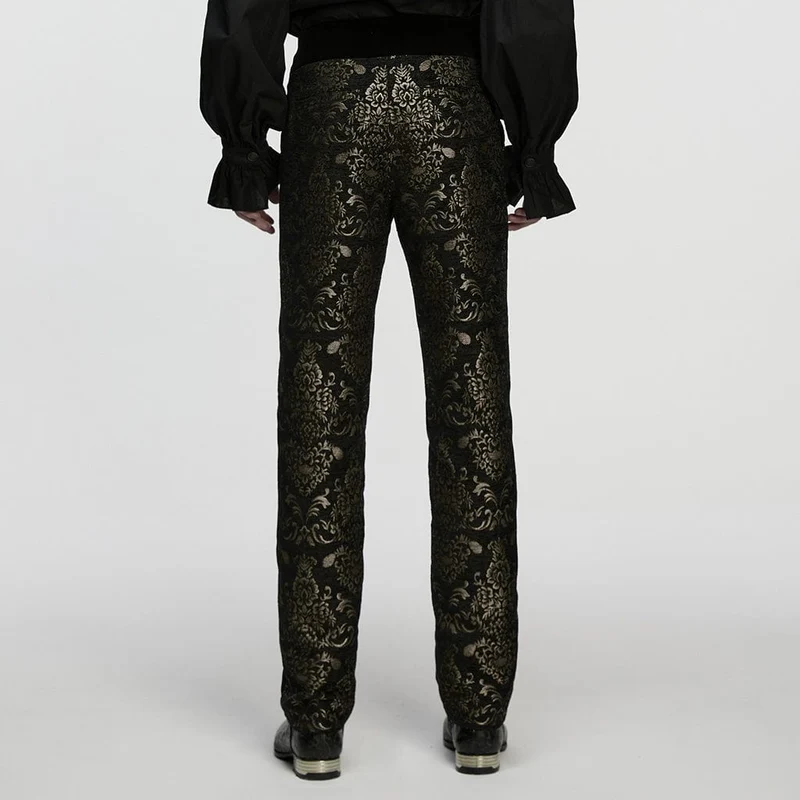 Herren Gothic Floral Jacquard Hose Schwarz-Gold