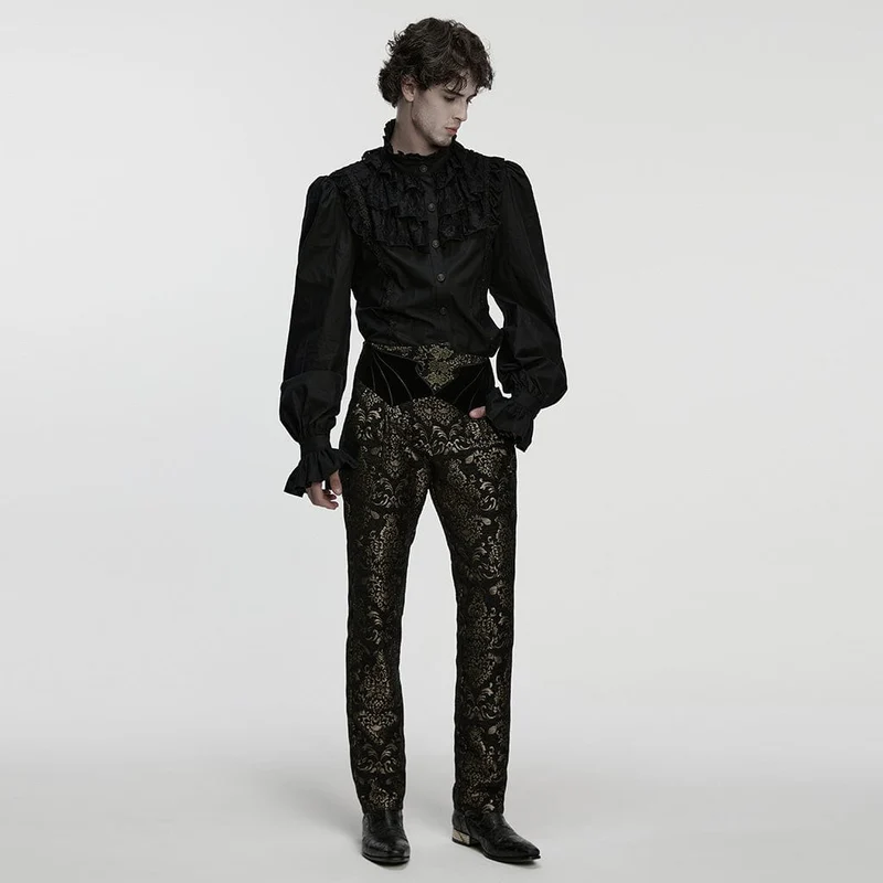 Herren Gothic Floral Jacquard Hose Schwarz-Gold