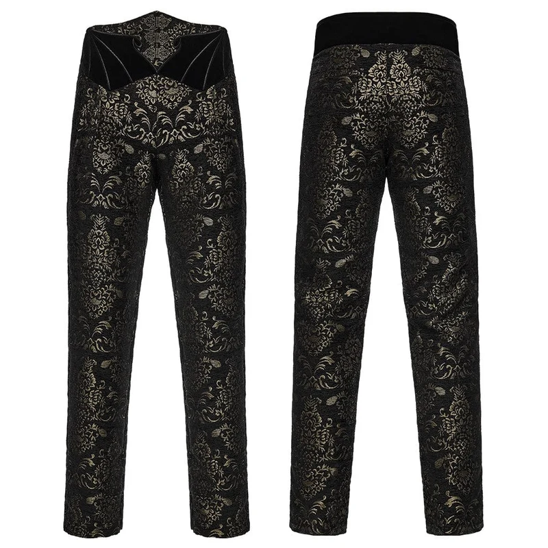 Herren Gothic Floral Jacquard Hose Schwarz-Gold