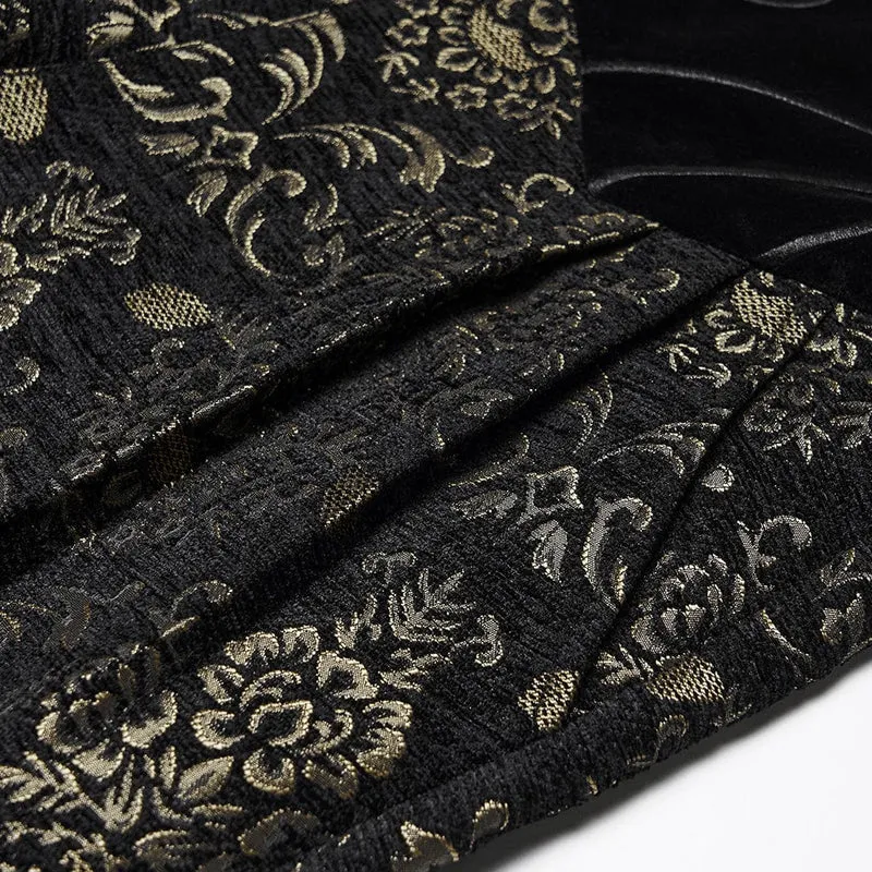 Herren Gothic Floral Jacquard Hose Schwarz-Gold