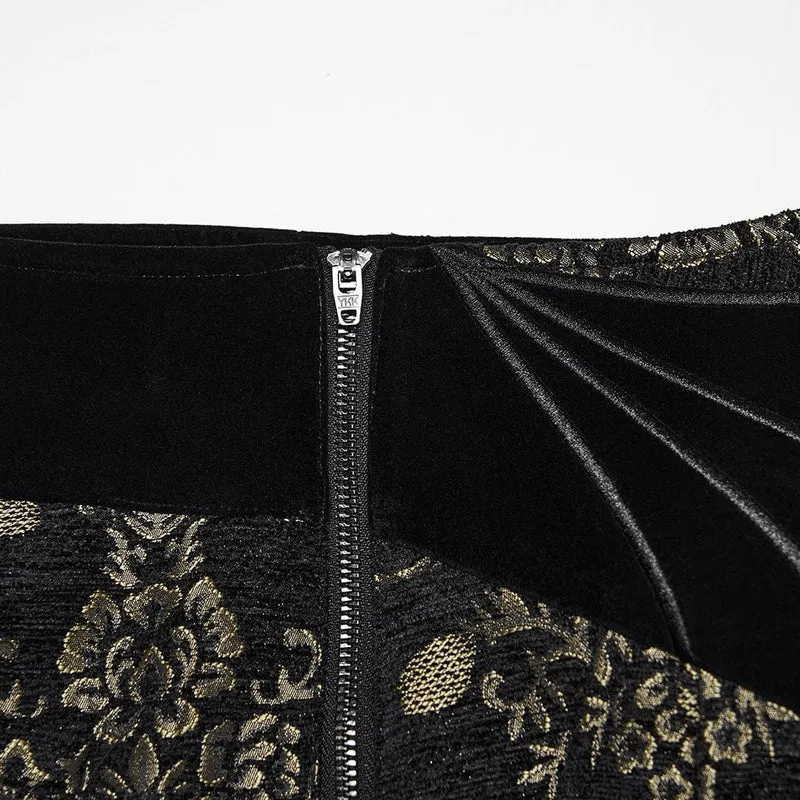 Herren Gothic Floral Jacquard Hose Schwarz-Gold
