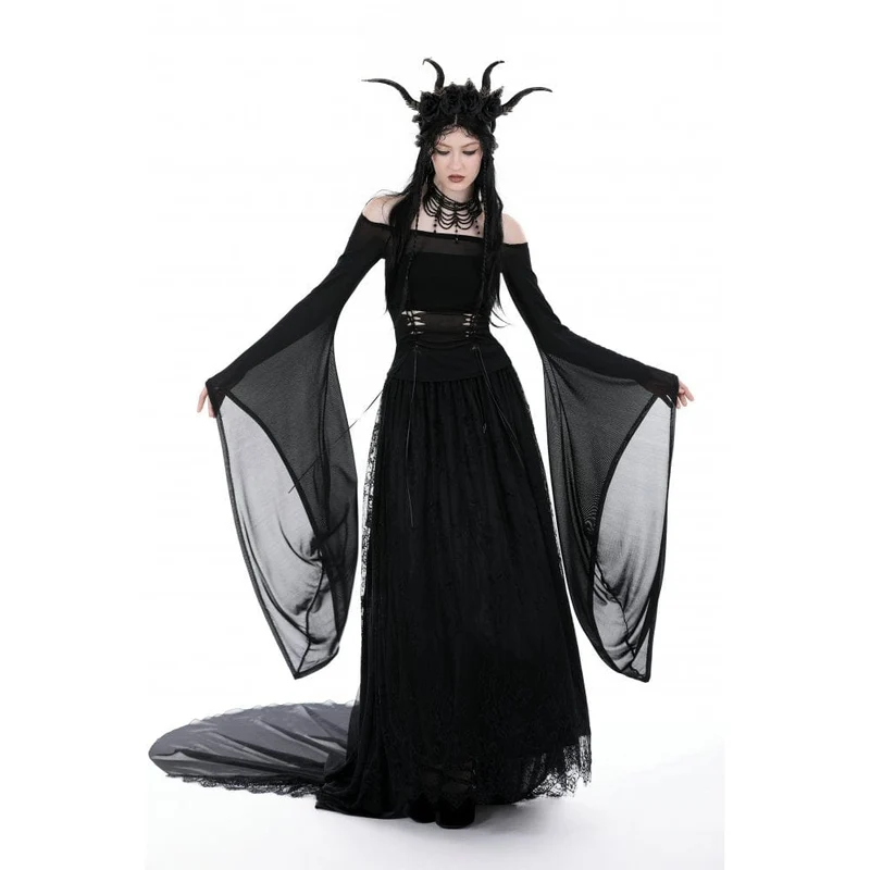 Schulterfreie Gothic-Mesh-Bluse mit Schnürung für Damen