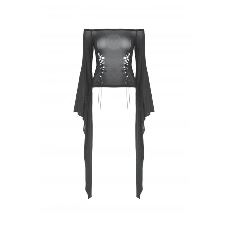 Schulterfreie Gothic-Mesh-Bluse mit Schnürung für Damen