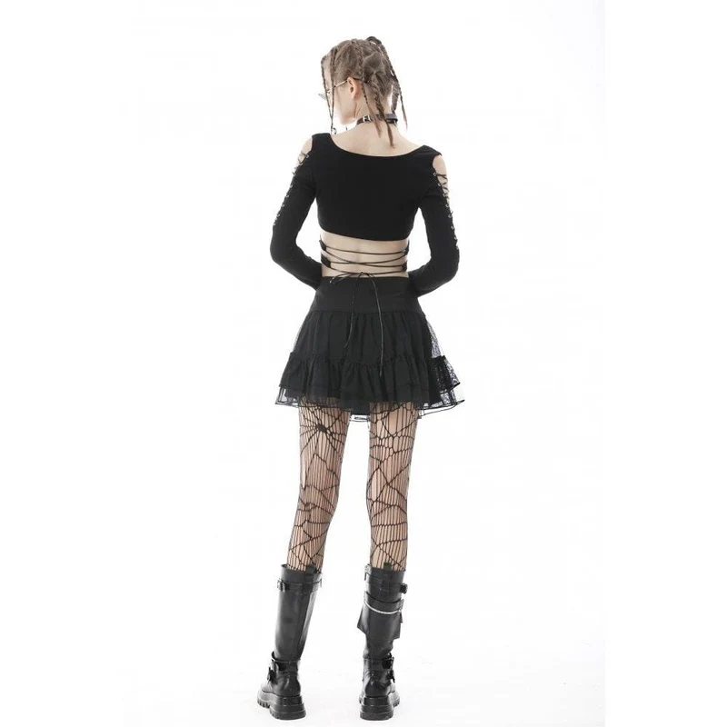 Damen Punk Skull Mesh Splice Falbala Rock