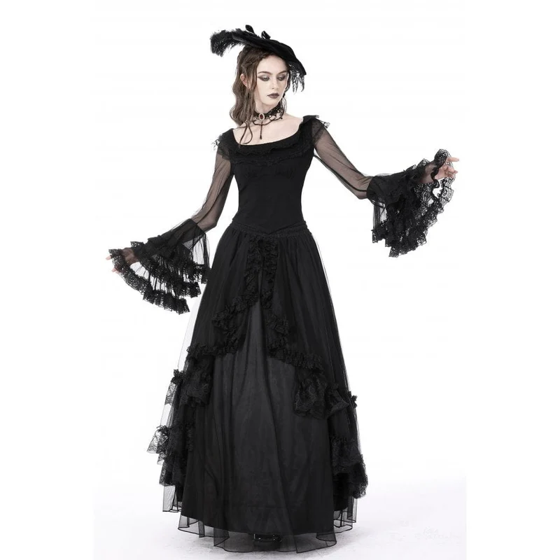 DIL Damen Gothic-Shirt mit ausgestellten Ärmeln und Netzstoff
