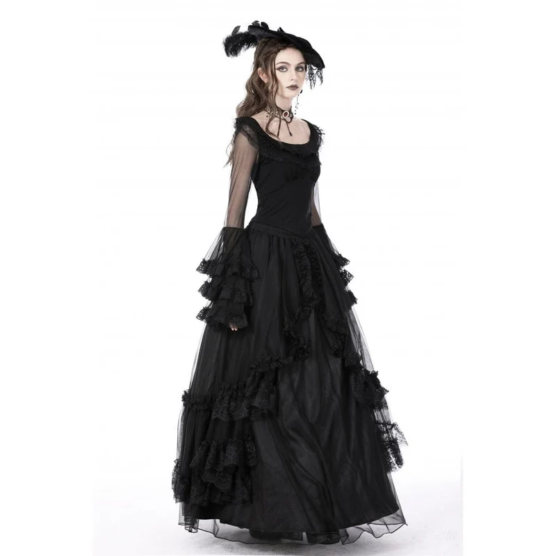 DIL Damen Gothic-Shirt mit ausgestellten Ärmeln und Netzstoff